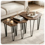 Set of 3 Nesting Coffee Tables Rustic Brown Industrial Accent Side Tables, Space Saving Stackable End Tables Engineered Wood Top Metal Frame Rounded Corners for Living Room Bedroom Small Apartment - Image 8