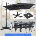 10x10 Ft Gray Solar LED Cantilever Patio Umbrella 360° Rotation Offset Hanging Umbrella with Lights - Image 6