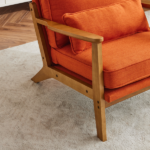 Mid-Century Modern Accent Chair with Wooden Frame - Oak Armrest, Linen-Cotton Burnt Orange Upholstery, Single Seater Lounge Chair for Living Room (Weight Capacity 330LBS) - Image 15