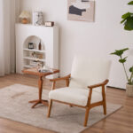 Solid Wood Armrest Teddy Velvet Simple Single Indoor Lounge Chair Backrest Creamy-White - Image 10