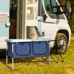4FT Portable Folding Camping Table with Storage, Aluminum Outdoor Cooking Station with 2 Adjustable Legs, Blue - Image 7