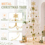 6ft Gold Iron Christmas Tree with Snowflake Top, PVC Everyday Decor Tree (No Accessories Included) - Image 3