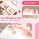 2-in-1 Kids Vanity Table Set with Detachable Mirror, Pink Dressing Table with Storage Shelf & Drawers for Girls - Image 10
