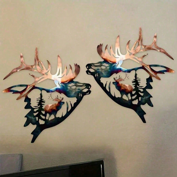 CIFbuy 2Pcs Deer and Elk Metal Wall Art Rustic Farmhouse Silhouette Decor Living Room Office Wildlife Sign Christmas New Year Housewarming Gift (TikTok, temu pick-up service)