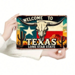 CIFbuy Vintage Texas Welcome Sign 8x12 Inch Aluminum Wall Decor, Rustic Bull Skull & Cactus 2D Flat Metal Plaque For Home Office Bedroo TikTok, TikTok, Self-pickup Logiopics - Image 3