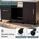59 Inch Multi-Use Outdoor BBQ Grill Prep Table with Removable Storage Shelves, 8 Rolling Lockable Wheels Heavy Duty Metal Grill Cart Stainless Steel Countertop Ventilated Cabinet 880 LBS Total Capacity Black Silver - Image 6