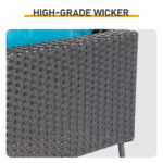 2 pcs armless sofa + 2 pcs corner sofa + 2 pcs footstool iron legs black rattan peacock green cushions woven rattan multi-piece set - Image 9