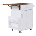 39.3" Farmhouse Kitchen Island with Drop Leaf, Kitchen Storage Island with Open Side Rack, One Drawer, Towel Rack, Rolling Kitchen Cart with Lockable Wheels for Lawn Garden, White - Image 13