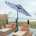 Outdoor 9ft Patio Umbrella with Crank Handle and Push Button Tilt, Outdoor Market Umbrella with 8 Ribs - Blue Stripe - Image 6