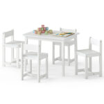 Kids Wooden Table and Chairs Set (1 Table + 4 Chairs), Rubber Wood Toddler Activity Set (White