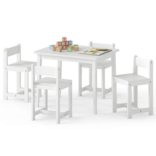 Kids Wooden Table and Chairs Set (1 Table + 4 Chairs), Rubber Wood Toddler Activity Set (White