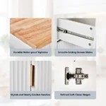 Do Not Sale on Amazon 2-Door 1-Drawer Grille Food Cart Gold-Plated Aluminum Alloy Door Handles Vacuum-Formed Door Panels Rubberwood Countertop MDF sideboard 31.5*26.69*35.04in Oak - Image 6