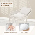 Beige Boho Macrame Hanging Swing Chair with 2 Padded Cushions, 330LBS Capacity Hammock Chair for Indoor Outdoor Bedroom Patio Balcony - Image 5