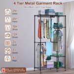 4 Tier Heavy Duty Garment Rack with 3 Hanging Rods, 463LBS Capacity Rolling Clothes Rack with Lockable 360° Wheels & Footrests,44.9x17.13x77.95in Spacious Clothing Rack for Dresses, Shirts, Coats - Image 2