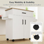41.5" Rolling Kitchen Island Cart with Storage, White Kitchen Cart with Drawer & Cabinet, Spice Rack & Towel Holder - Image 7