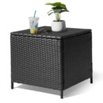 Outdoor PE Wicker Side Table with Storage, Small Patio Storage Bin Container for Hose Cushion Towel, Black - Image 41