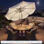10 Ft Solar Powered Patio Umbrella with 24 LED Lights, Beige Outdoor Market Umbrella - Image 2