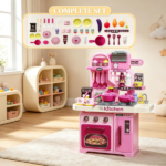 Kids Play Kitchen with Lights & Sounds – 33 Accessories, Storage for Toddler 3-6 Years Old - Image 6