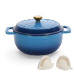 Cast iron 5QT cooking pot - Gradient blue - Includes two silicone gloves - Enamel pot - Image 5