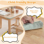 Kids Wooden Table and Chairs Set (1 Table + 4 Chairs), Rubber Wood Toddler Activity Set (Natural - Image 8
