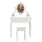 Kids Vanity Set with Mirror and Lights and Stool, 5 Storage Drawers, Pretend Play Princess Makeup Desk Dressing Table and Stool Set for Little Girls Age 3+, Macaroon White - Image 15