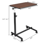 Multifunctional Adjustable Bedside Table MDF + Iron Movable Sofa Side Table 4-Wheeled Small Computer Desk with Brakes 26.5*16.5*27~44in Dark Wood Grain Color - Image 15