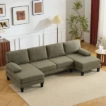 U-Shaped Convertible Sectional Sofa with 2 Chaise Lounges, 4-Seater Modular Couch with Removable & Washable Chenille Covers, 111.4" L x 48.4" D x 33.1" H L-Shaped Couches for Living Room Apartment, Heavy Duty Plastic Legs, Khaki - Image 12