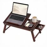 Adjustable Bamboo Laptop Bed Tray with Storage Drawer, 4 Tilt Angles 9"-11.5" Height Foldable Lap Desk Ventilation Holes Anti-Fall Baffle for Bed Sofa Picnic Brown - Image 6