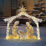 6ft Silver Roof 190LED Lights Nativity Scene Garden Jesus Decoration - Image 3
