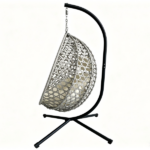 Foldable Hanging Egg Chair with Stand, HDPE Rattan Wicker Swing Chair with Cushion, Heavy Duty Frame 350 Lbs Capacity, Outdoor Patio Indoor Bedroom Balcony, Beige+Gray - Image 11