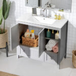 Grey MDF Lacquered Double Door & 2-Drawer Bathroom Vanity Cabinet with Decorative Molding - 91x46x82cm - Image 14