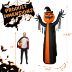 10ft Inflatable Halloween Decor with Rotatable Head Pumpkin Ghost in Cape, 6 Built-in LED Lights, Black & Orange, 12V 2000mA US Power Adapter - Image 4