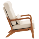 Same Code 47026089 High Back Solid Wood Armrest Backrest Iron Frame Linen Indoor Leisure Chair Off-White - Image 7