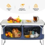 4FT Portable Folding Camping Table with Storage, Aluminum Outdoor Cooking Station with 2 Adjustable Legs, Blue - Image 3