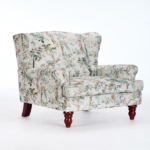 Modern Accent Chair with Retro Wood Legs, Comfy Upholstered Armchair, Floral Design Single Sofa Chair for Living Room Bedroom Office - Floral Blue Bird - Image 12