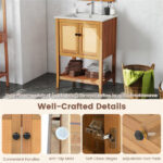 2-Door Rattan Bathroom Vanity, Acacia Wood Cabinet with Ceramic Sink (White + Natural)​ - Image 8