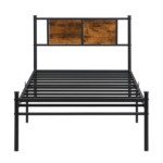 Twin XL Size metal bedframe,Headboard with wood panel decoration,black - Image 8