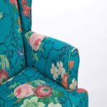 Modern Accent Chair with Retro Wood Legs, Comfy Upholstered Armchair, Floral Design Single Sofa Chair for Living Room Bedroom Office - Floral Cyan - Image 24