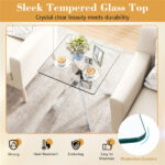 20" x 20" x 22.5" Glass Side Table, Silver Tempered Glass End Table with Intersecting Metal Base - Image 8