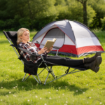 Outdoor Reclining Camping Lounge Chair 95°-160° Adjustable Angle Carbon Steel Frame Heavy Duty Foldable Chair with Storage Bag for Patio Backyard Travel - Image 7