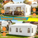 10x20ft Pop Up Canopy Tent with Detachable Sidewalls, 3-Level Adjustable Height Heavy Duty Metal Frame Outdoor Party Gazebo Waterproof 210D Oxford Fabric with Sandbags Stakes Wind Ropes for Wedding Market Camping White - Image 12