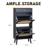 Rattan-front shoe cabinet with 1 drawer and 2 flip-down compartments, particleboard, 54*24*110cm, black - Image 11