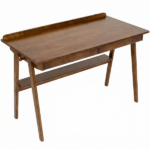 Solid Wood Writing Desk, Home Office Desk for Small Spaces, Mid Century Modern Desks with 2 Drawers & Storage Shelf, Standing Desk with Side Hooks for Study, Bedroom, Office (Walnut) - Image 5