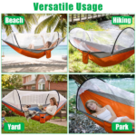 3-in-1 Camping Hammock with Automatic Pop-Up Mosquito Net, Lightweight 70D Nylon Portable Hammock Supports 440lbs, Dual Zipper Outdoor Hammock for Camping Hiking Backpacking Beach Backyard - Image 5