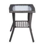 Outdoor Wicker Side Table, Rattan End Table with Glass Top, Patio Coffee Bistro Table for Indoor Garden Porch Balcony, Grey - Image 2