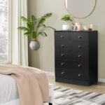 5-Tier 6-Drawer Dresser with Matte Gold Handles Particleboard + Textured Melamine Storage Cabinet 25.98*12.99*35.04in Black - Image 11