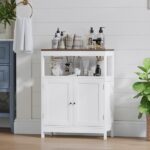 Modern Storage Cabinet with Double Doors, Free-Standing Bathroom Cabinet with Adjustable Shelf and Natural Wood Top, Multi-Purpose Organizer for Kitchen, Living Room, Bathroom or Entryway – White - Image 23
