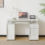 Embossed White Particle Board with Melamine Laminate 1155574cm One-Door Three-Drawer Computer Desk