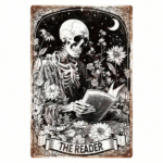 CIFbuy Vintage Retro Skeleton Reading Books Metal Tin Sign, Funny Floral Moon Pattern Rectangular Wall Art, Rectangular Wall Art, Waterproof Rustproof Unfram ikTok, ikTok, ngular Wall Art Self-n,ckup Logiopram - Image 7