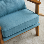 Mid-Century Oak Accent Chair - Linen-Cotton Navy Blue Upholstered Single Lounge Chair, Indoor Armchair with Sturdy Wood Frame (330LBS Weight Capacity) - Image 20